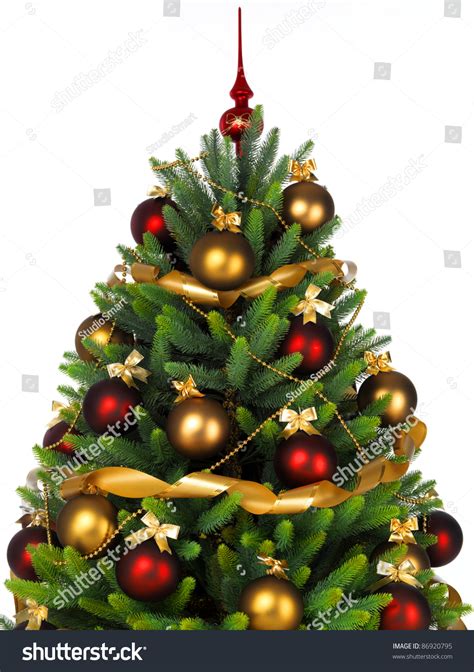 Decorated Christmas Tree On White Background Stock Photo 86920795