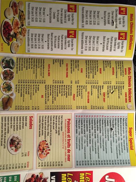 Menu au Restaurant Jimmy, Montréal