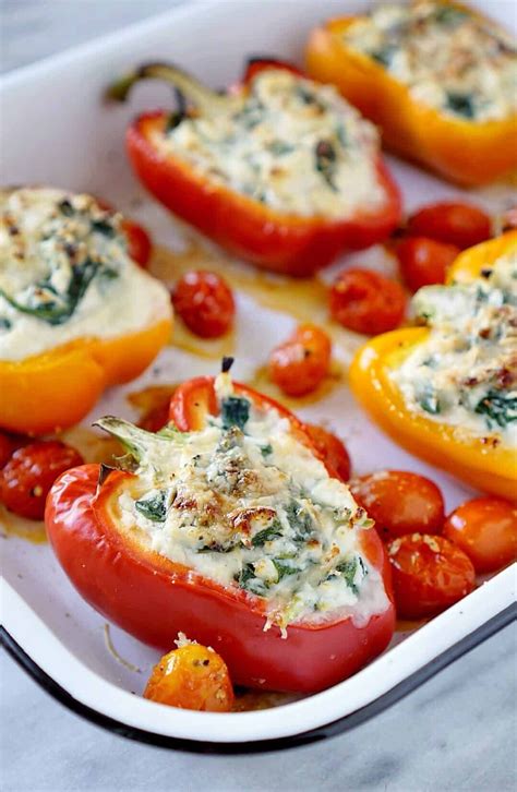 An Easy Vegetarian Stuffed Peppers Recipe Made With Spinach And Ricotta