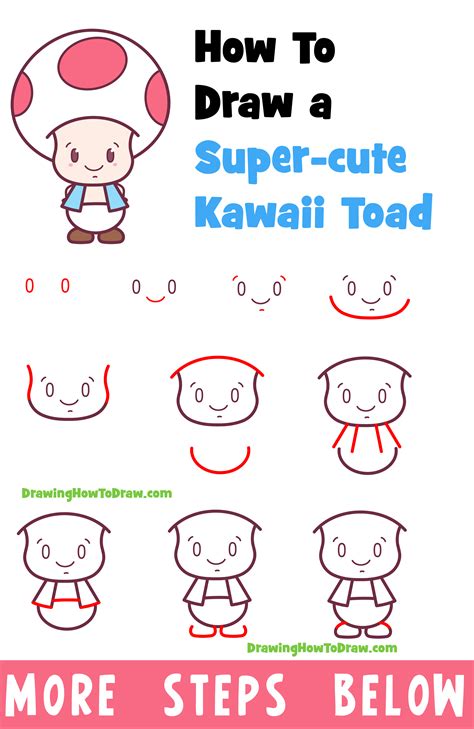 How To Draw Toad From Super Mario Bros Cute Kawaii Chibi Style Easy Step By Step Drawing