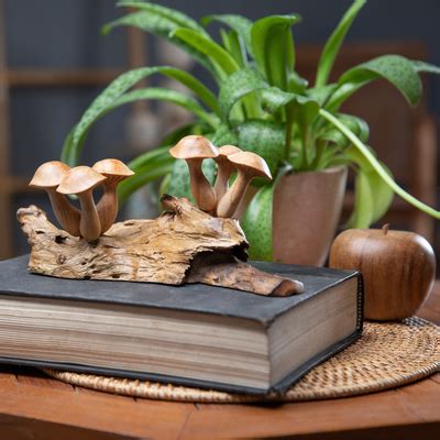 Handcrafted Jempinis And Benalu Wood Mushroom Sculpture Mushroom