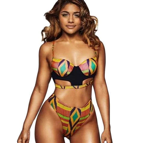 2017 Sexy African Tribal Print Swimsuit Women High Waisted Thong
