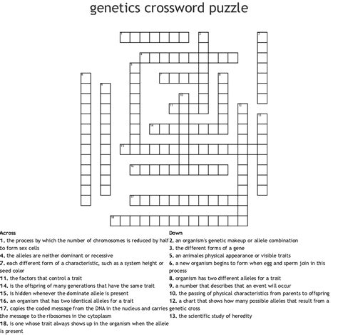 Heredity And Genetics Crossword Wordmint