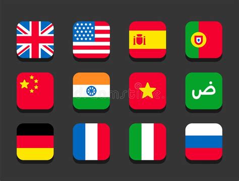 Country Flag Icons Of Popular Languages Stock Vector Illustration Of