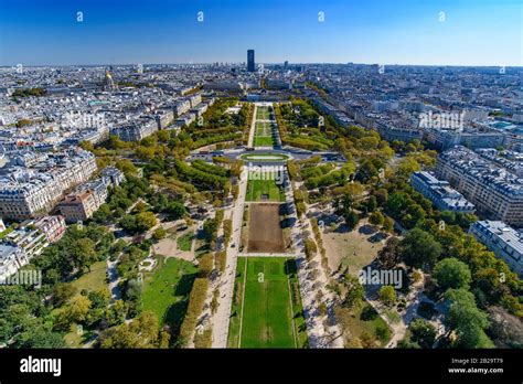 Aerial View Of Champ De Mars Park From Eiffel Tower Paris France