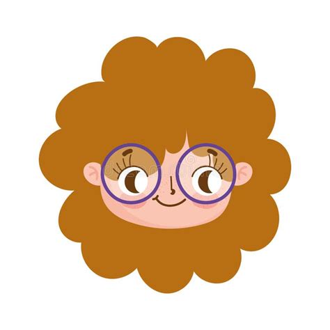Cute Face Curly Hair Girl With Glasses Facial Expression Stock Vector