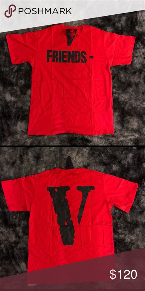 Vlone Friends Red And Black Black And Red Tee Shirts Black