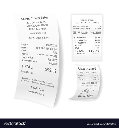 Printed Cash Receipts Set Isolated On White Vector Image
