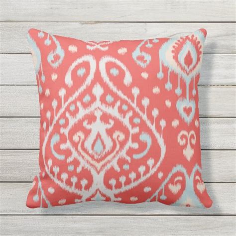 Chic Modern Teal Red Girly Ikat Tribal Pattern Outdoor Pillow Zazzle