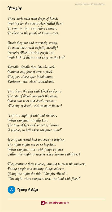 Vampire Poem By Sydney Ashlyn