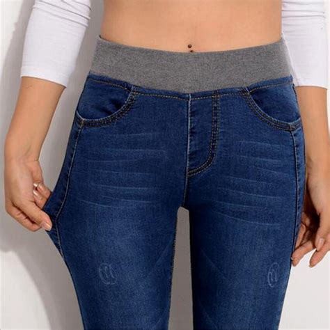 6 Extra Large Jeans Women Casual Pants Cotton High Waist Jeans Elastic