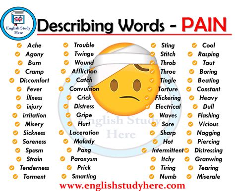 Describing Words Pain English Study Here