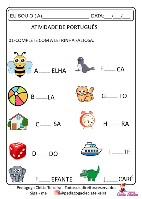 Atividades Para Imprimir Complete Com A Letra Faltosa Cl Cia Teixeira