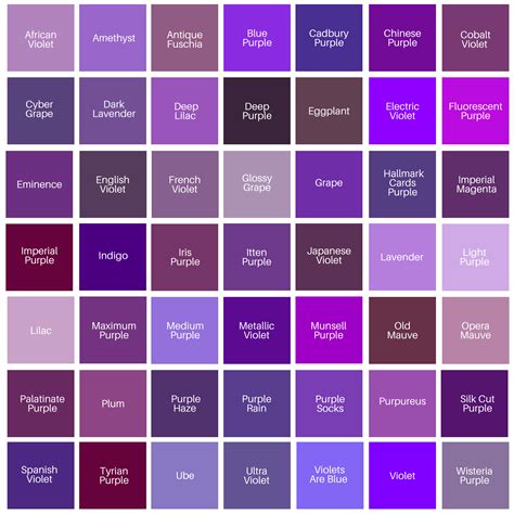 Purple Purple Color Names Purple Color Chart Purple Color Palettes