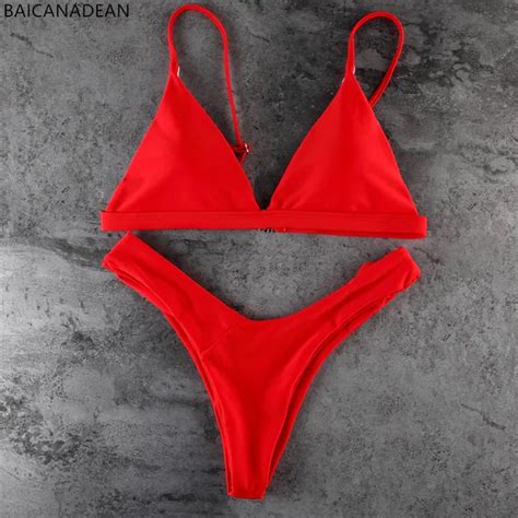 2019 Sexy Women Swimsuit Micro The New Plain Red Thong Bikini Set