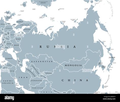 Eurasia Political Map With Countries And Borders Combined Stock Photo
