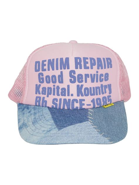 Kapital Denim Repair Service Denim Re Construct Trucker Cap Pink