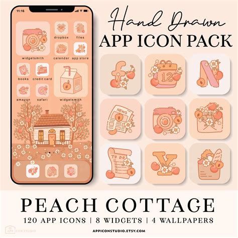 Peach Ios 14 Icons Cottagecore Peach App Icons Summer Etsy Hong Kong