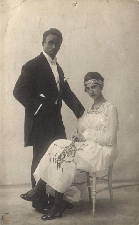European Interracial Wedding Couple Mixed Marriage Real Vintage Photo