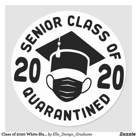 Class Of 2020 White Black Graduation Party Favor Classic Round Sticker
