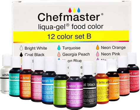 Chefmaster Liqua Gel Food Coloring - 12 Color Set B - Frosting