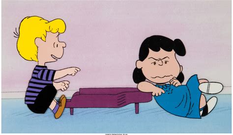 charlie brown and snoopy show lucy and schroeder production cel setup and animation drawings