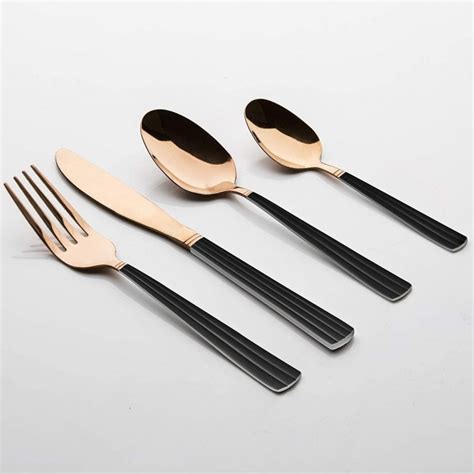 Tower Rose Gold Cutlery Set Black 16 Piece Small