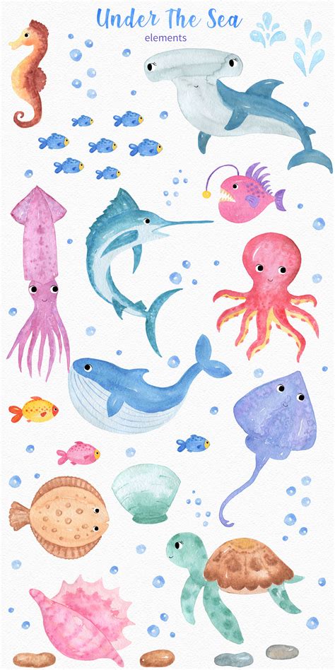 Under The Sea Watercolor Clipart By Newartlife Thehungryjpeg