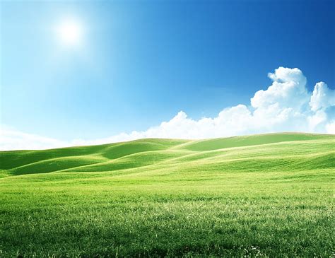 green grass field under blue sky at daytime the sky nature meadows hills hd wallpaper
