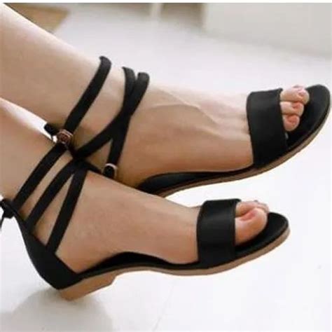 Uvs Party Wear Ladies Black Ankle Strap Flat Sandals Rs 180pair Id
