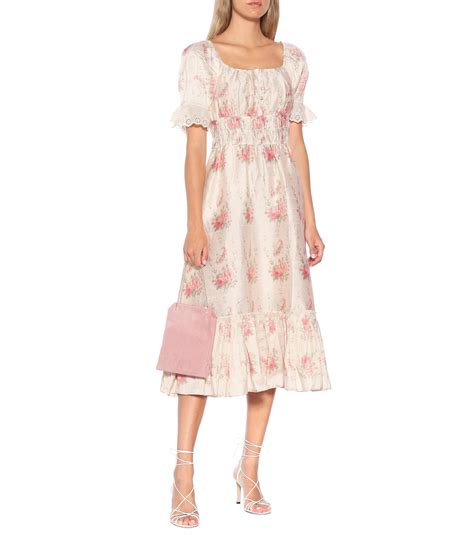 Loveshackfancy Terrence Floral Silk Midi Dress In Pink Lyst