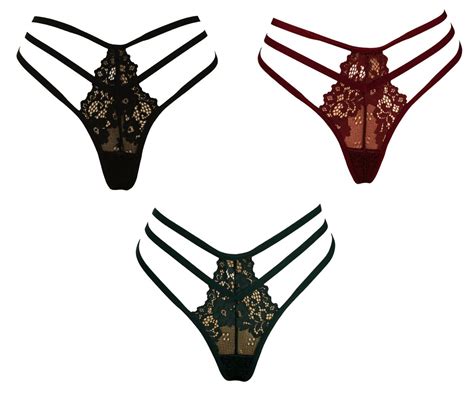 Womens Lace Thong Strappy Underwear G String T Back Panties Pack Of 3