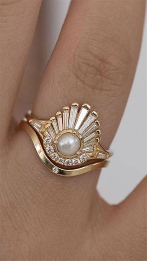 Diamond And Pearl Engagement Ring Baguette Diamond Shell Ring Art