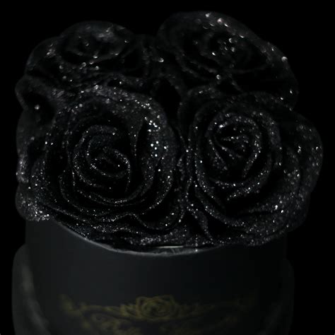 Belle Fleuriste Black Glitter Roses White Box 5 Roses Bellefleuristeuk
