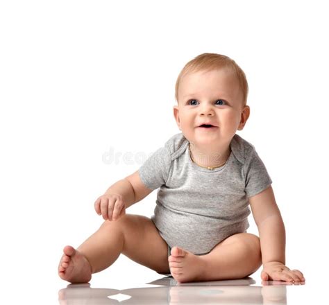 Infant Child Baby Boy Toddler Sitting In Diaper With Green Brick Toy