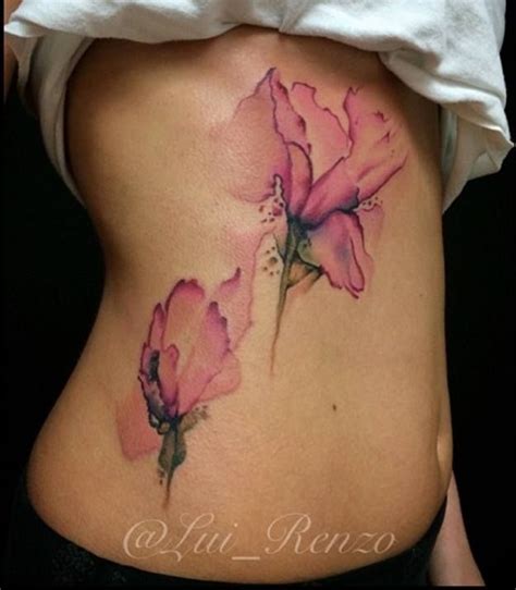 Watercolor Flower Tattoo On Side Rib By Luirenzo Tattoos Flower Tattoo On Ribs Flower Tattoo