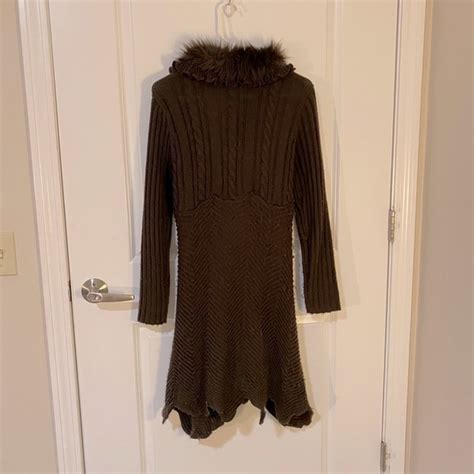 Charlie Paige Sweaters Charlie Paige Faux Fur Collar Cardigan Brown