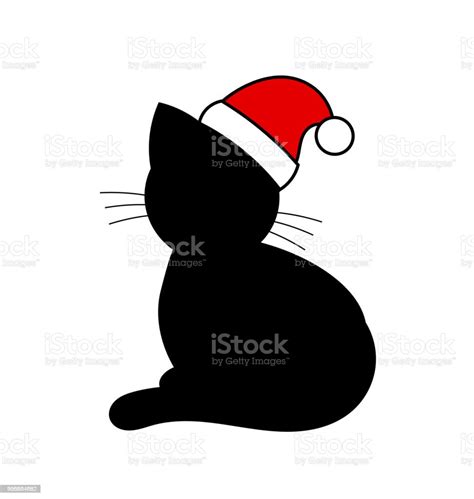 Black Cat With Santa Hat Stock Illustration Download Image Now