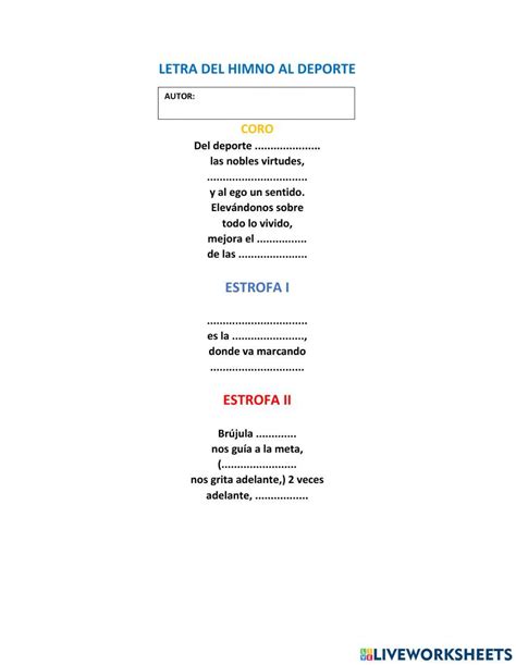 Actividad Himno Al Deporte Online Exercise For Live Worksheets