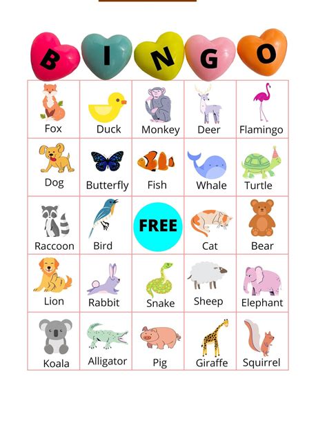 Bingo Template Instant Animal Bingo Printable Instant Download Etsy