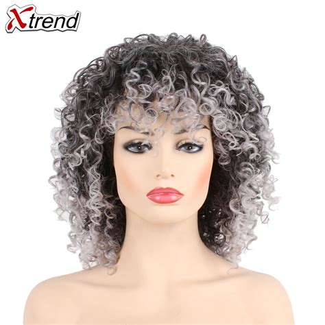 Xtrend Brown Synthetic Curly Wigs For Women Ombre Short Afro Wig