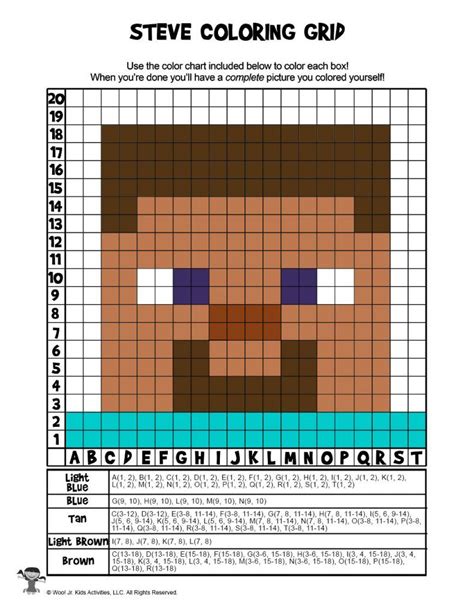 Minecraft Pixel Coloring Page Steve Answer Key Woo Jr Kids