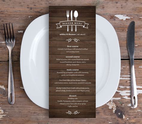 Dinner Menu Card Template Printable Wedding Menu Instant
