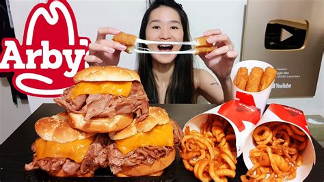 Fried Cheese Mukbang Arby S Half Pound Roast Beef Super Cheesy
