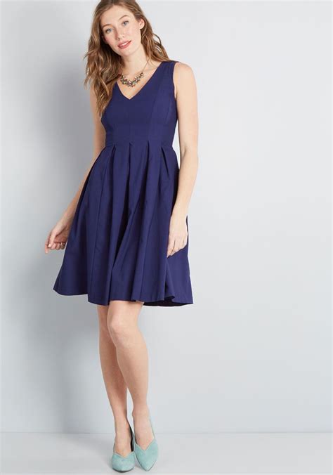 Modcloth Lovely Structure Fit And Flare Dress Navy Modcloth Flare