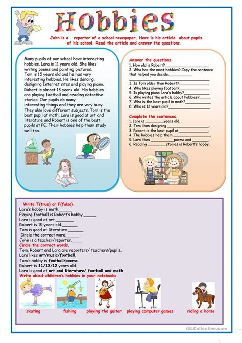 357 FREE ESL Hobbies worksheets