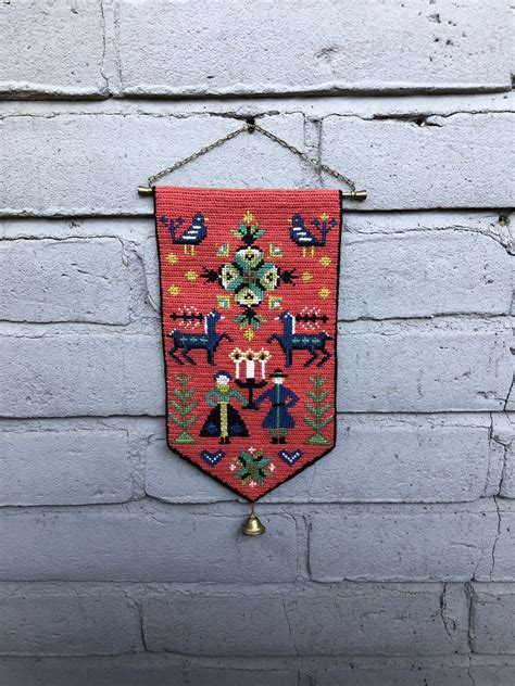 Vintage Embroidered Scandinavian Decorative Tapestry Wall Etsy