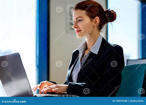 Business Woman Working On Laptop In The Office Stock Photo Image Of