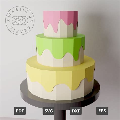 Cake Papercraft Pdf Template 3d Cake Surprise Box Birthday Etsy