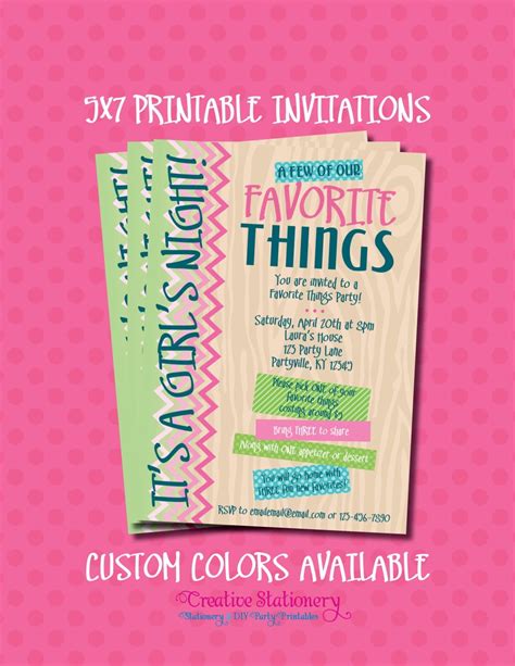 Favorite Things Party Invitations Printable By Creativestationery